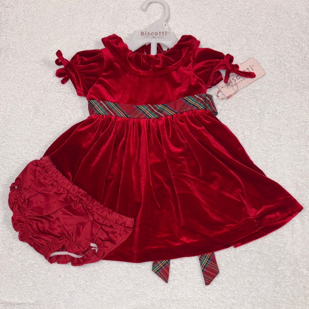 NWT Biscotti Festive Red velvet Christmas dress 12m